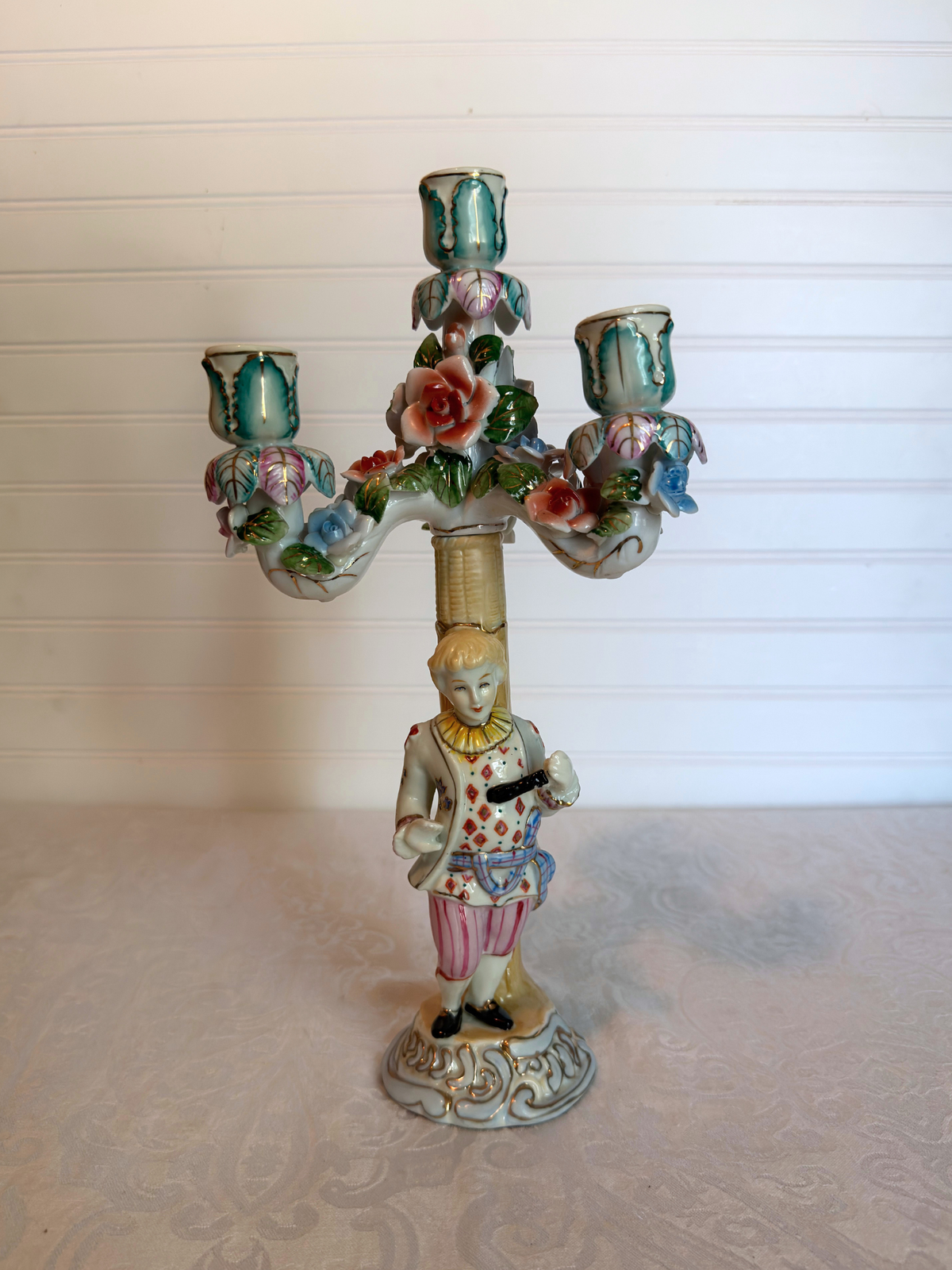 Pair of Dresden Style Figural Porcelain Candelabras
