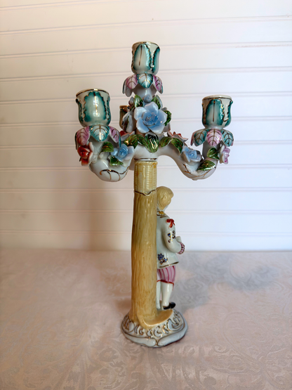 Pair of Dresden Style Figural Porcelain Candelabras