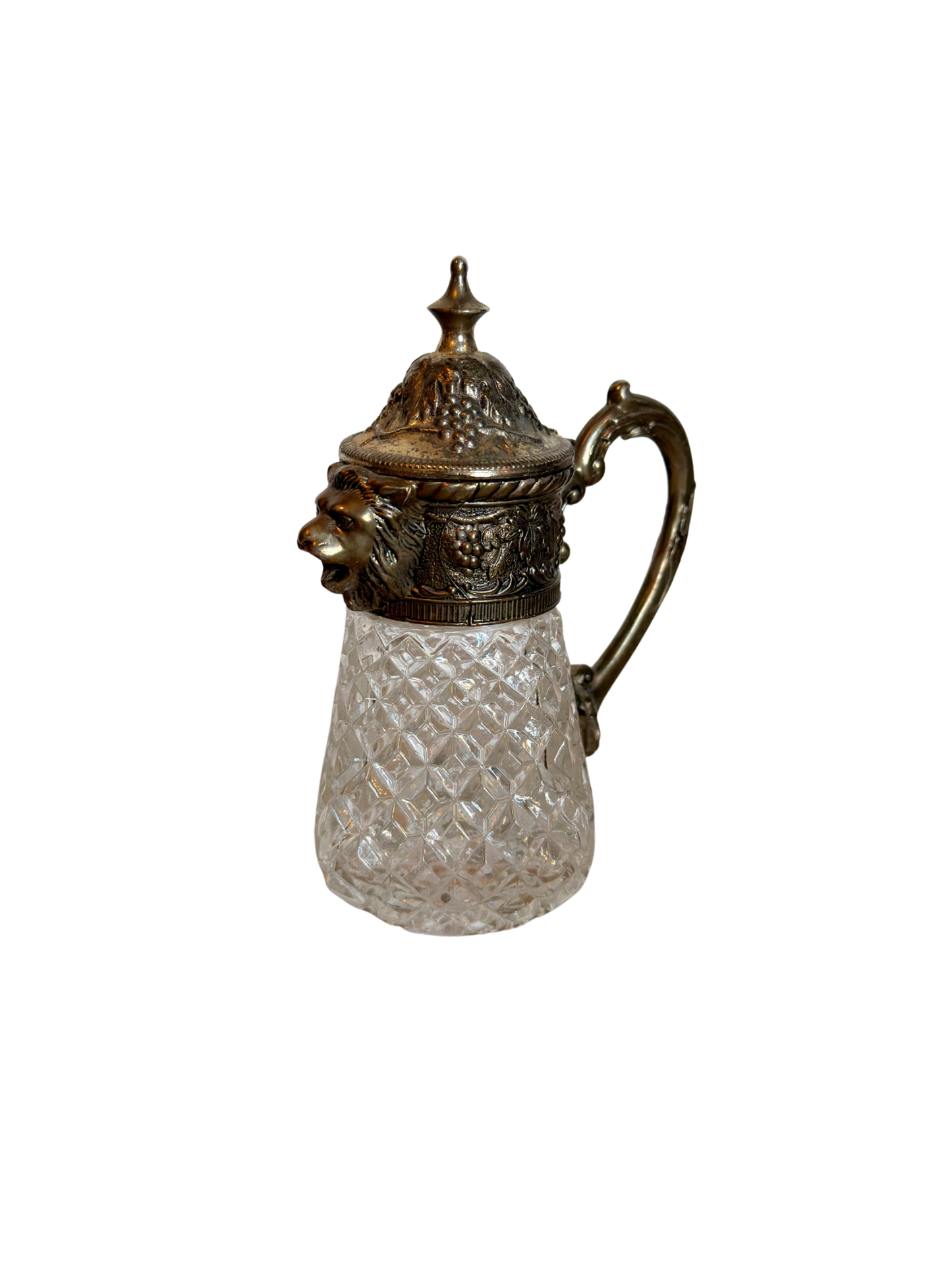 Silver Plated & Crystal Lion Syrup Pitcher