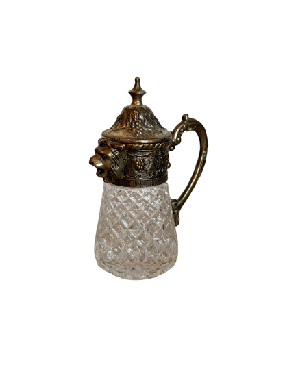 Silver Plated & Crystal Lion Syrup Pitcher