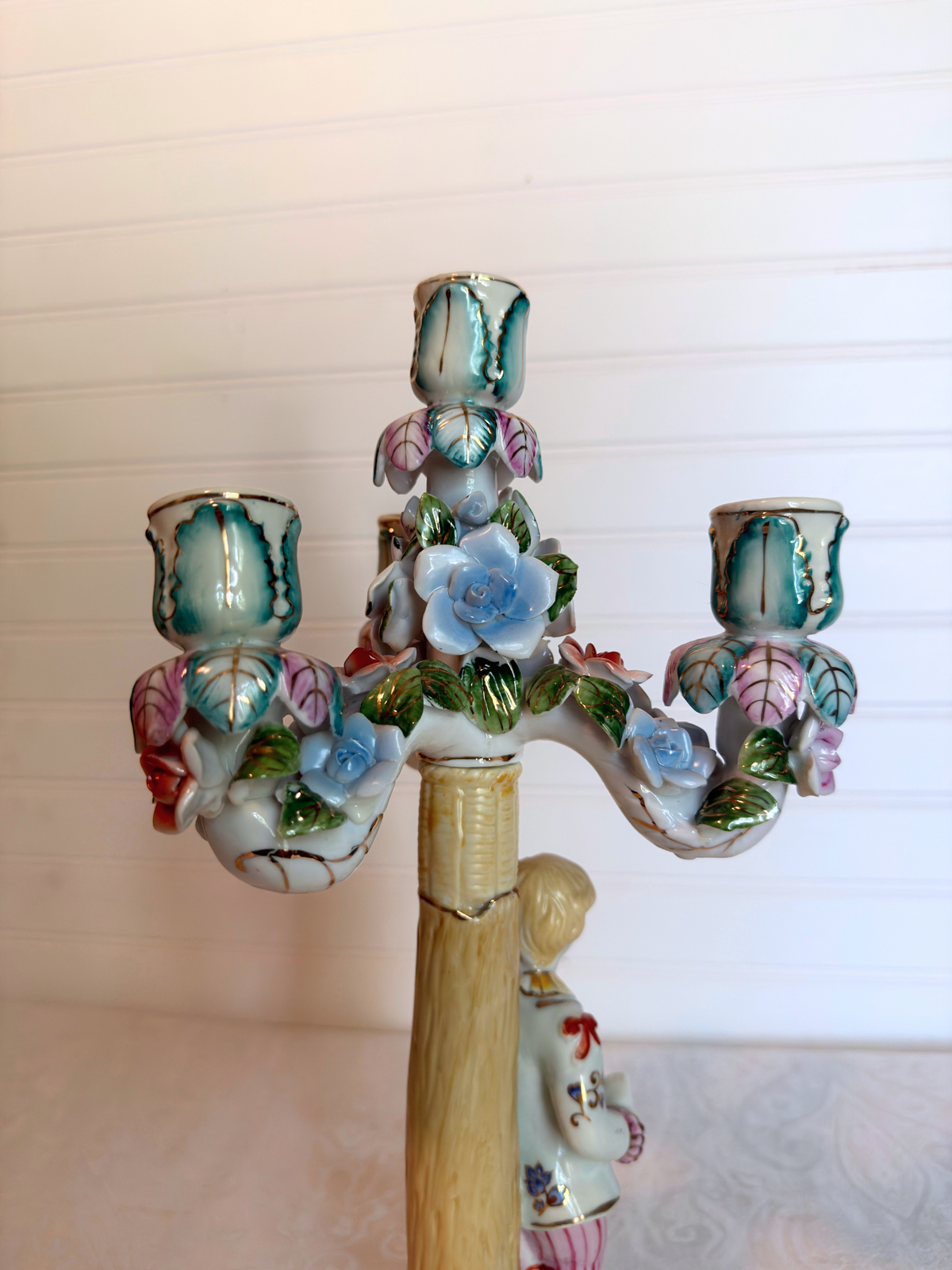 Pair of Dresden Style Figural Porcelain Candelabras