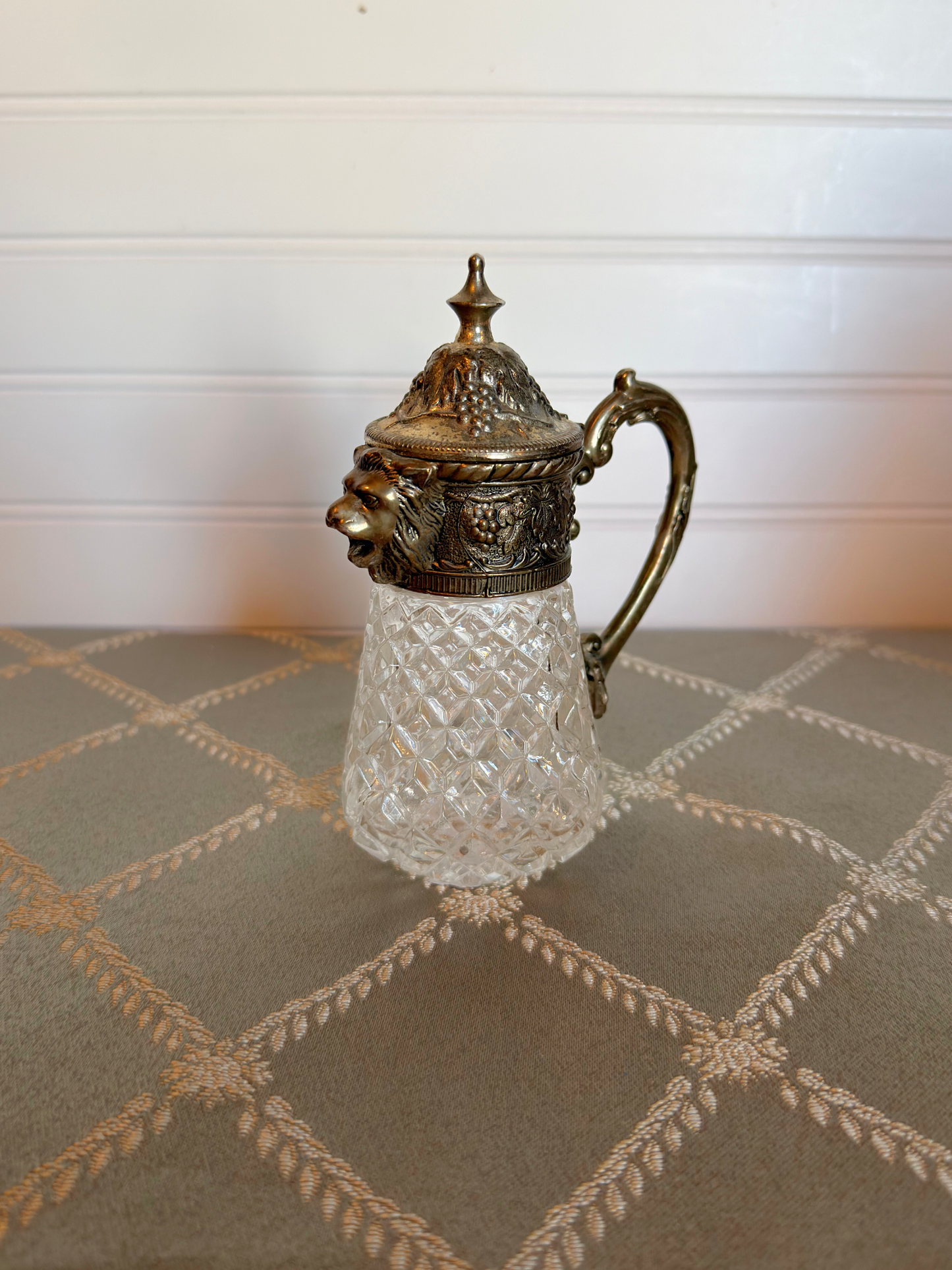 Silver Plated & Crystal Lion Syrup Pitcher
