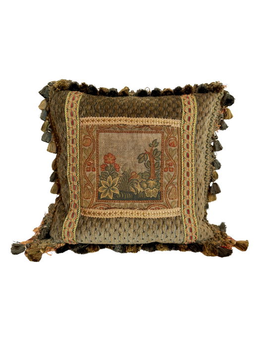 Botanical Scene Needlepoint Tapestry Pillow