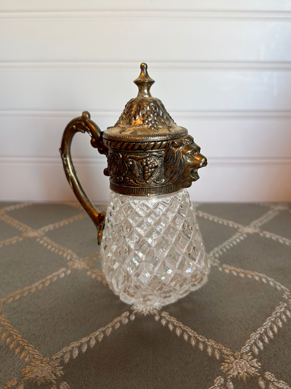 Silver Plated & Crystal Lion Syrup Pitcher