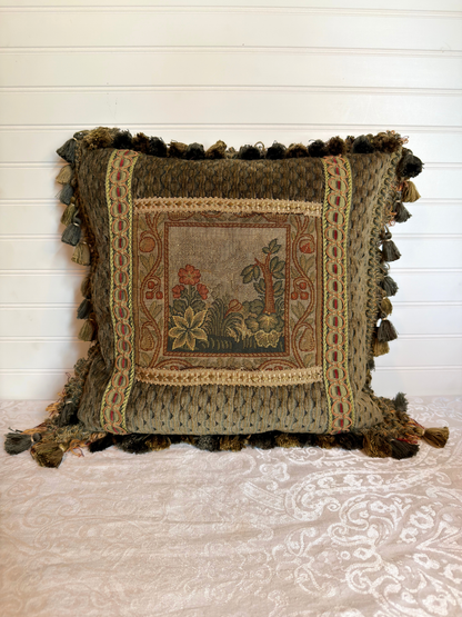 Botanical Scene Needlepoint Tapestry Pillow