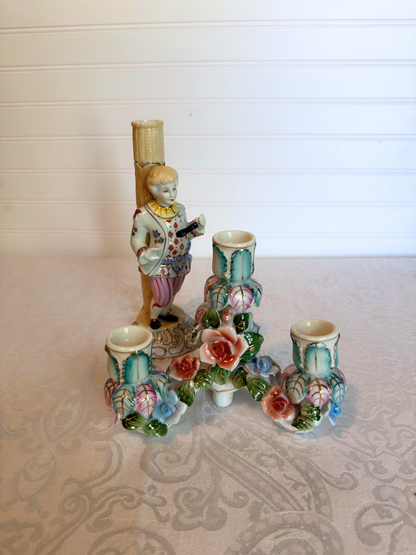 Pair of Dresden Style Figural Porcelain Candelabras