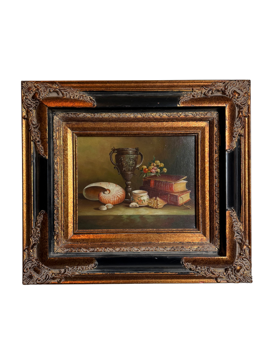 Books & Seashell Still Life Painting