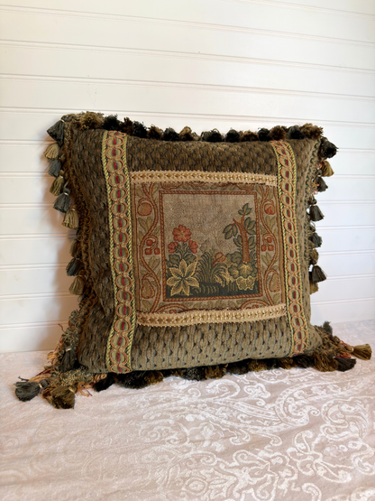 Botanical Scene Needlepoint Tapestry Pillow