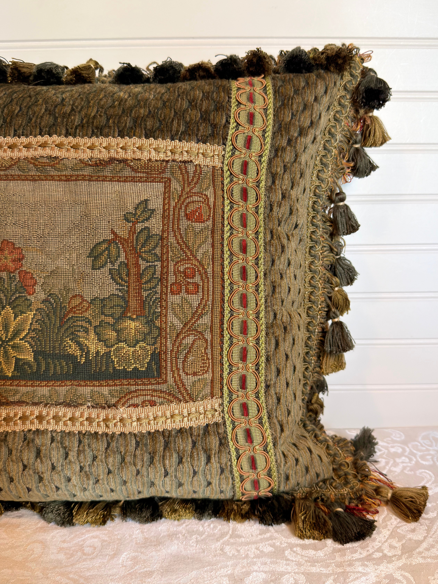 Botanical Scene Needlepoint Tapestry Pillow