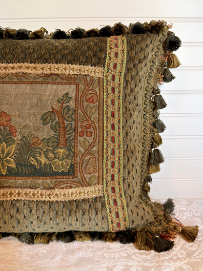 Botanical Scene Needlepoint Tapestry Pillow