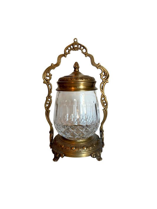 Castilian Cut Crystal & Brass Dish With Stand