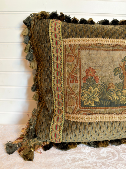 Botanical Scene Needlepoint Tapestry Pillow