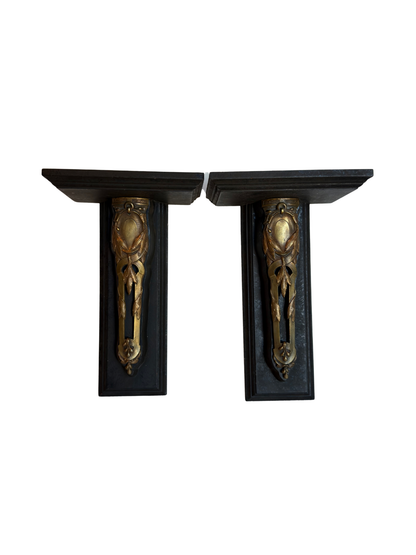 Pair of Wood & Brass Wall Shelves