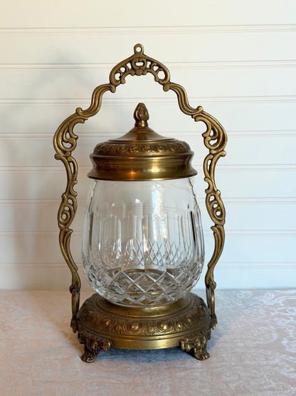 Castilian Cut Crystal & Brass Dish With Stand
