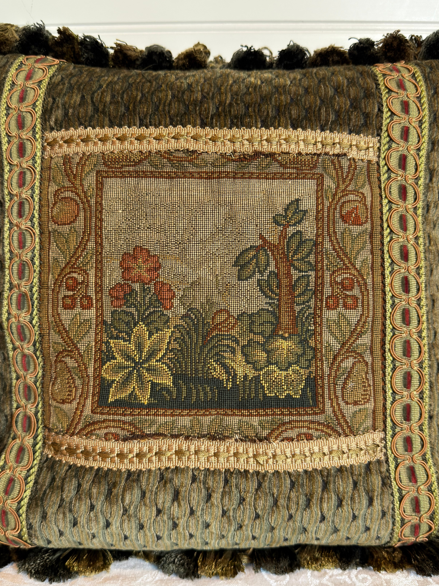 Botanical Scene Needlepoint Tapestry Pillow