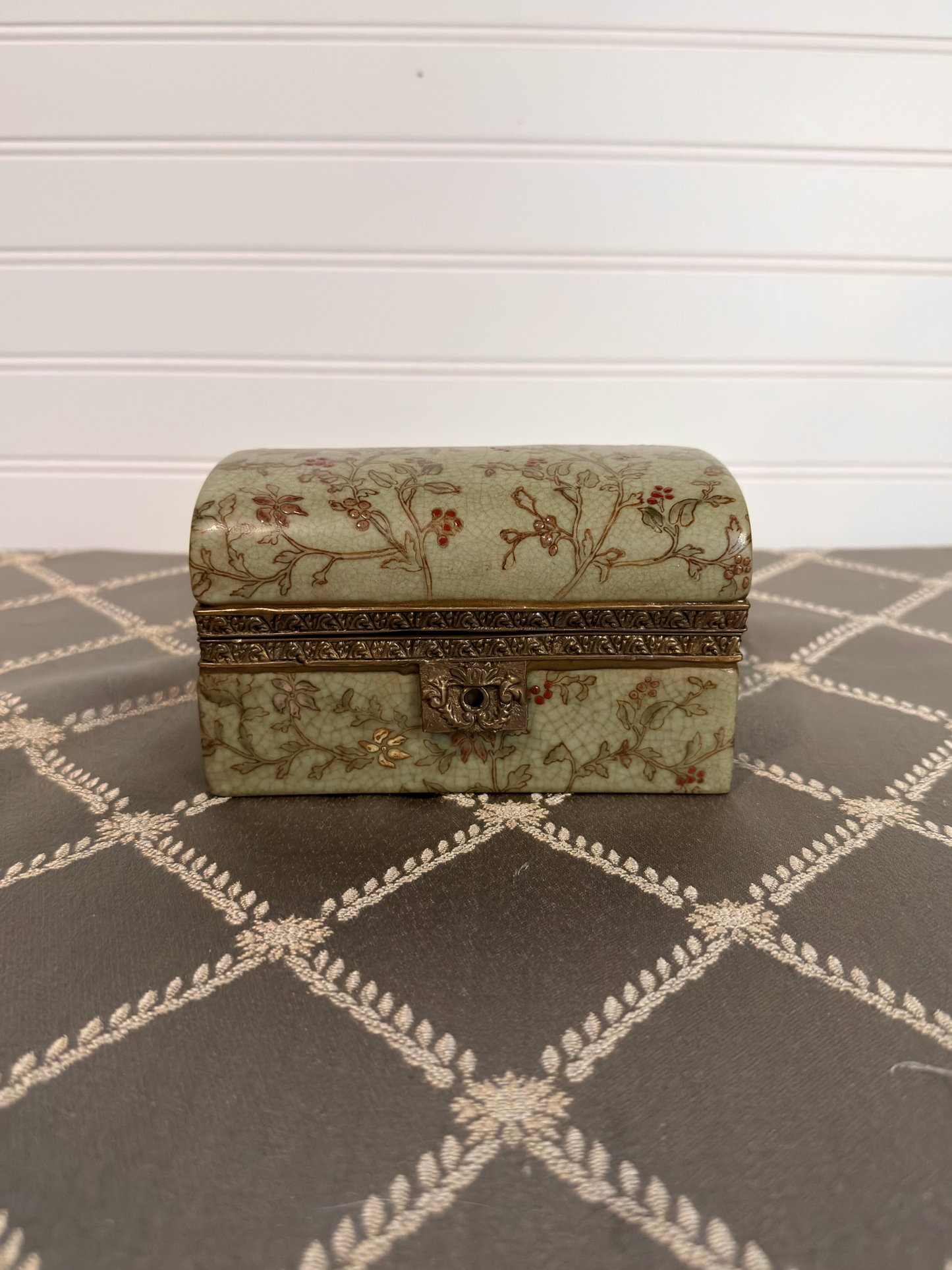 Floral Porcelain & Bronze Jewelry Casket