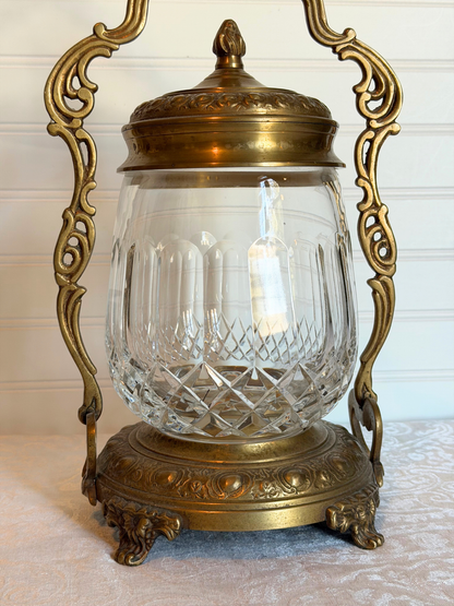 Castilian Cut Crystal & Brass Dish With Stand