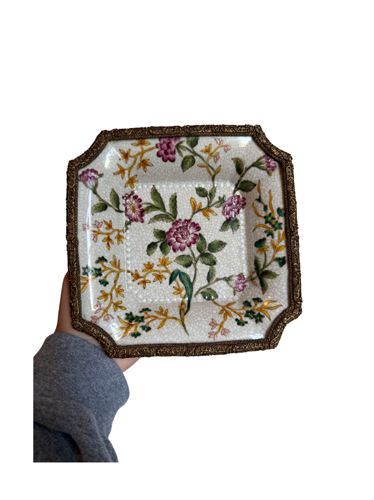 Floral Porcelain & Bronze Trinket Dish