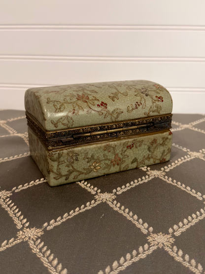 Floral Porcelain & Bronze Jewelry Casket