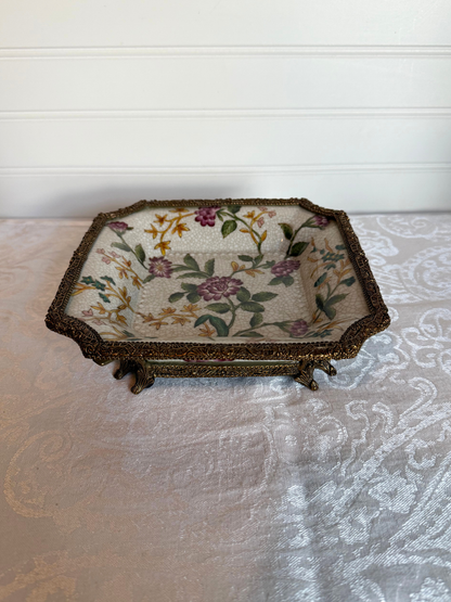 Floral Porcelain & Bronze Trinket Dish