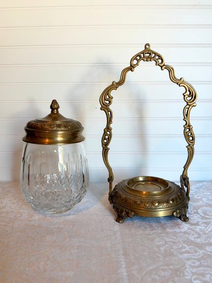 Castilian Cut Crystal & Brass Dish With Stand