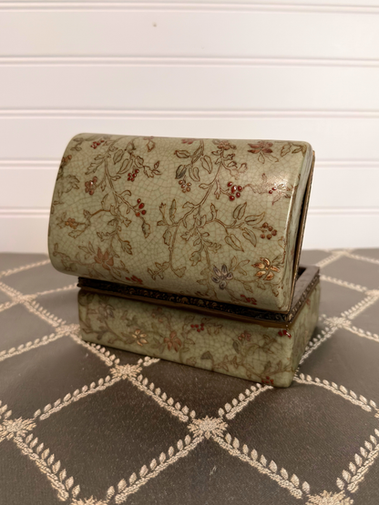 Floral Porcelain & Bronze Jewelry Casket