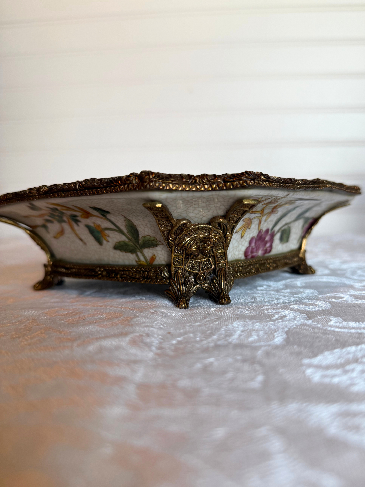 Floral Porcelain & Bronze Trinket Dish