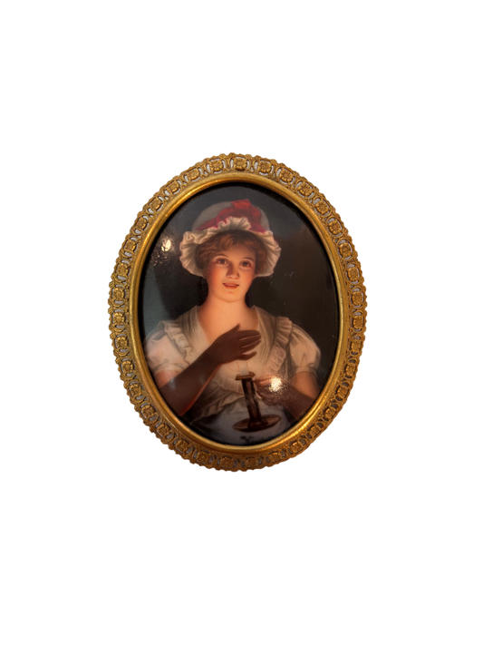 Lady Holding a Candle Painting on Porcelain