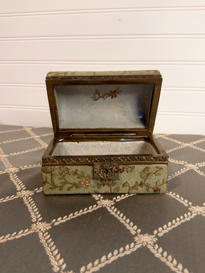 Floral Porcelain & Bronze Jewelry Casket