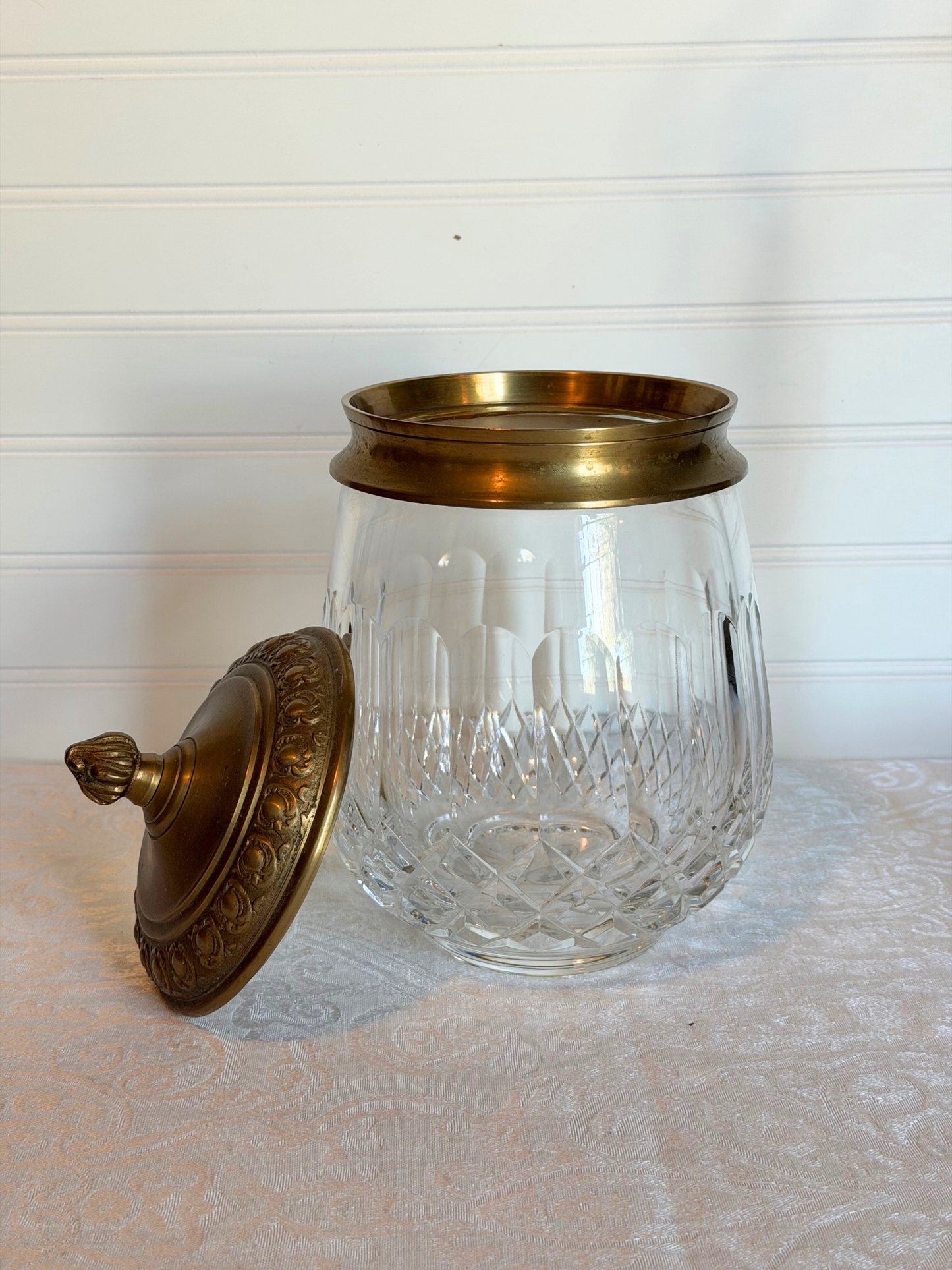 Castilian Cut Crystal & Brass Dish With Stand