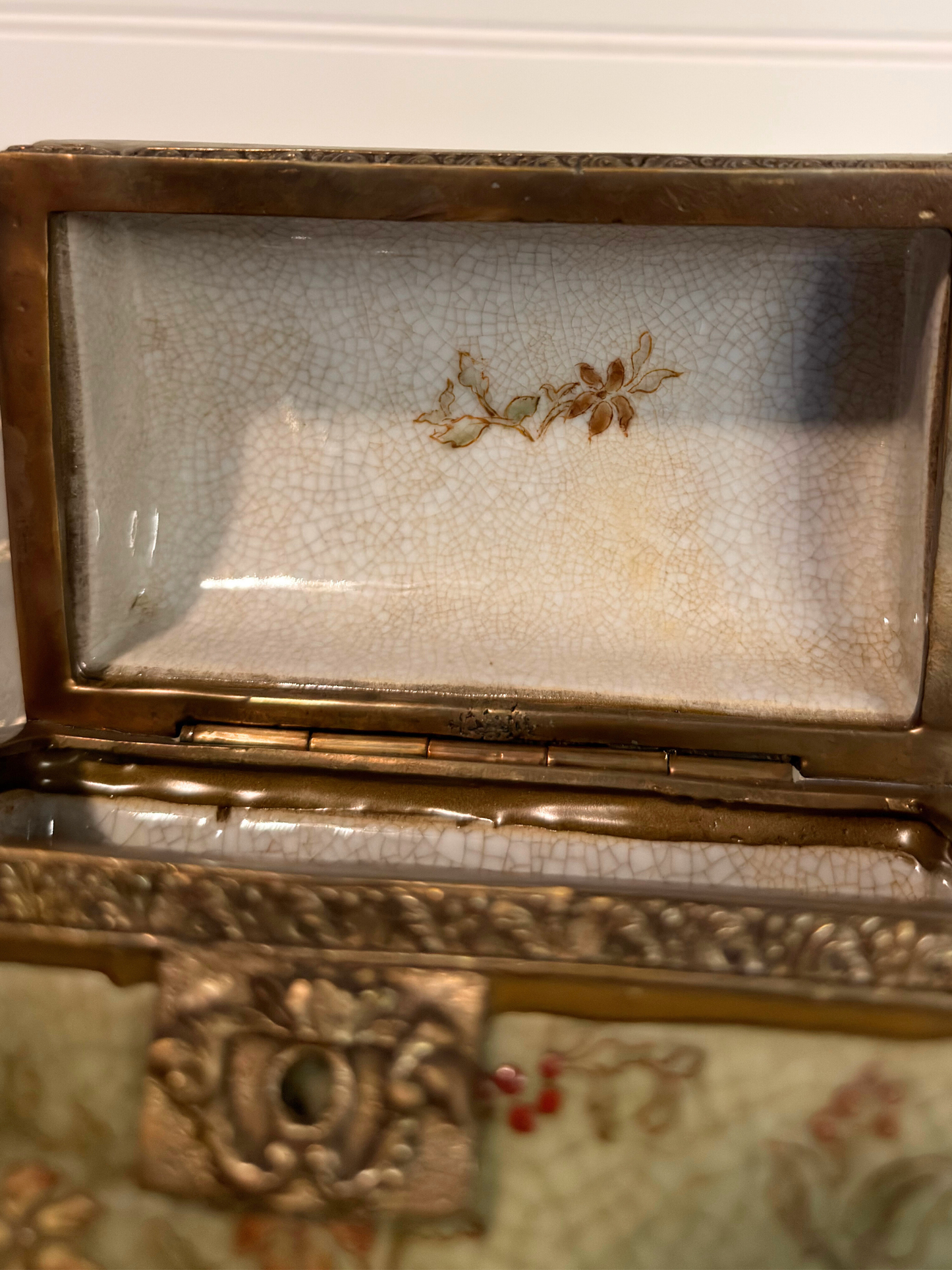 Floral Porcelain & Bronze Jewelry Casket