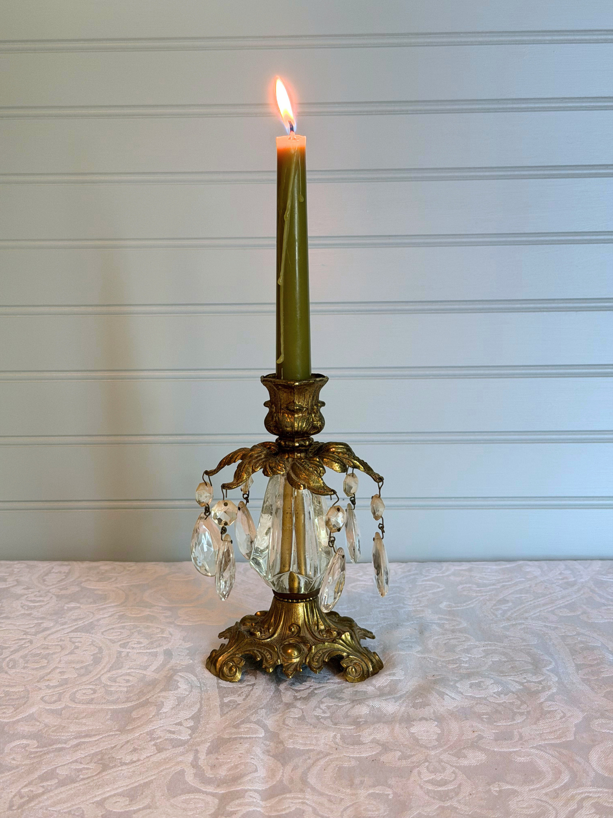 Gold Metal Candle Holder with Crystals