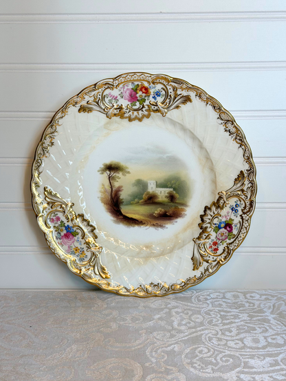 Hand-Painted Floral & Castle Plate