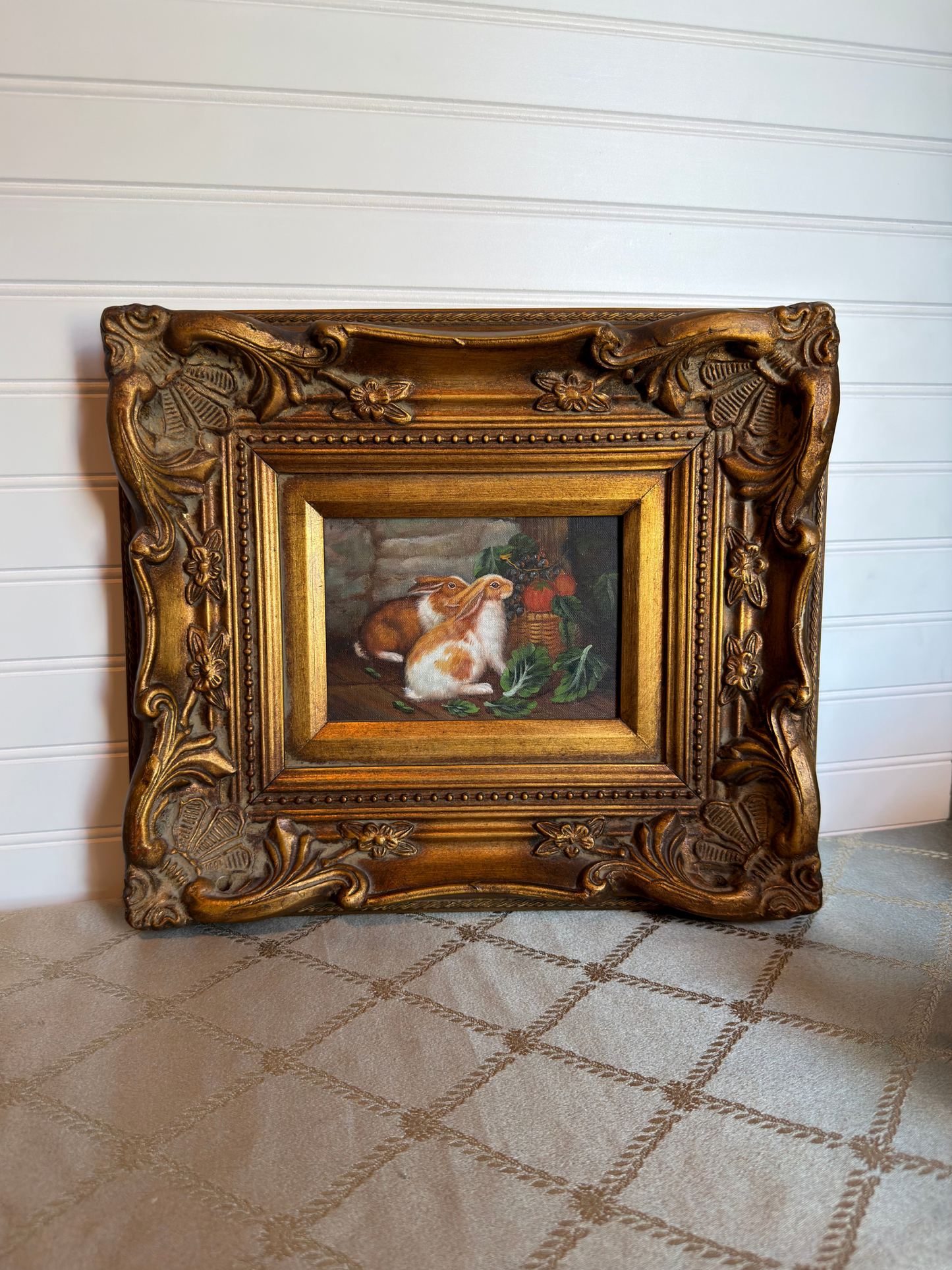 Bunnies & Fruit Still Life Painting