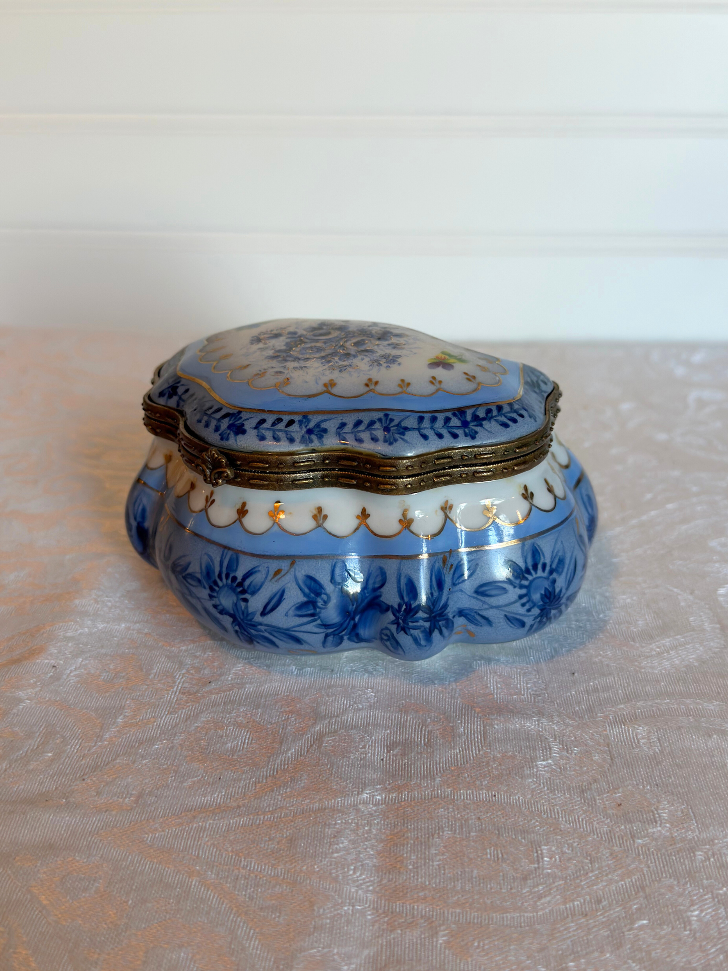 Blue & White Floral Porcelain Jewelry Box