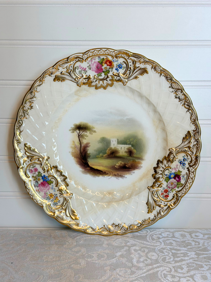 Hand-Painted Floral & Castle Plate