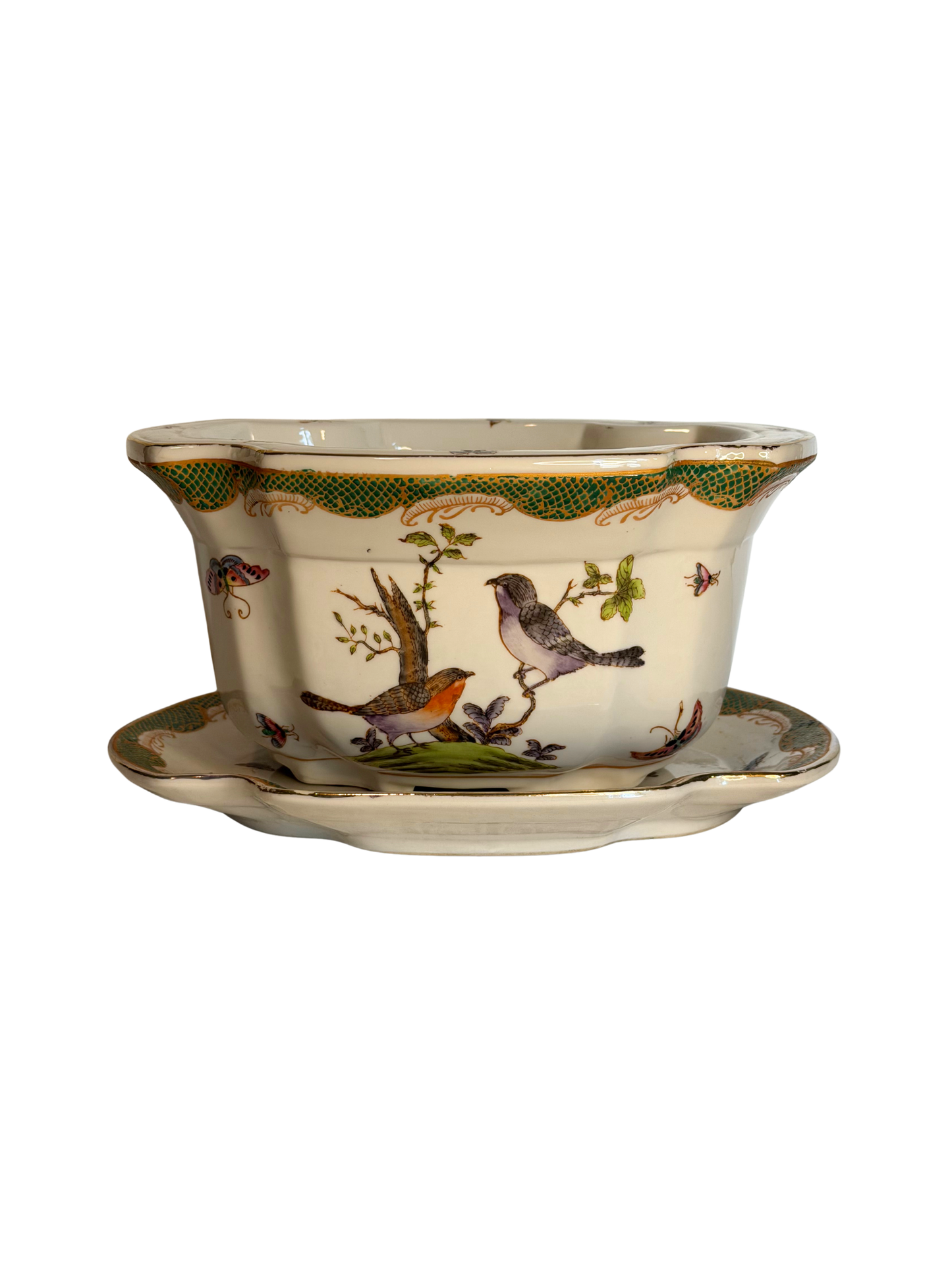 Porcelain Birds & Butterfly Planter with Plate