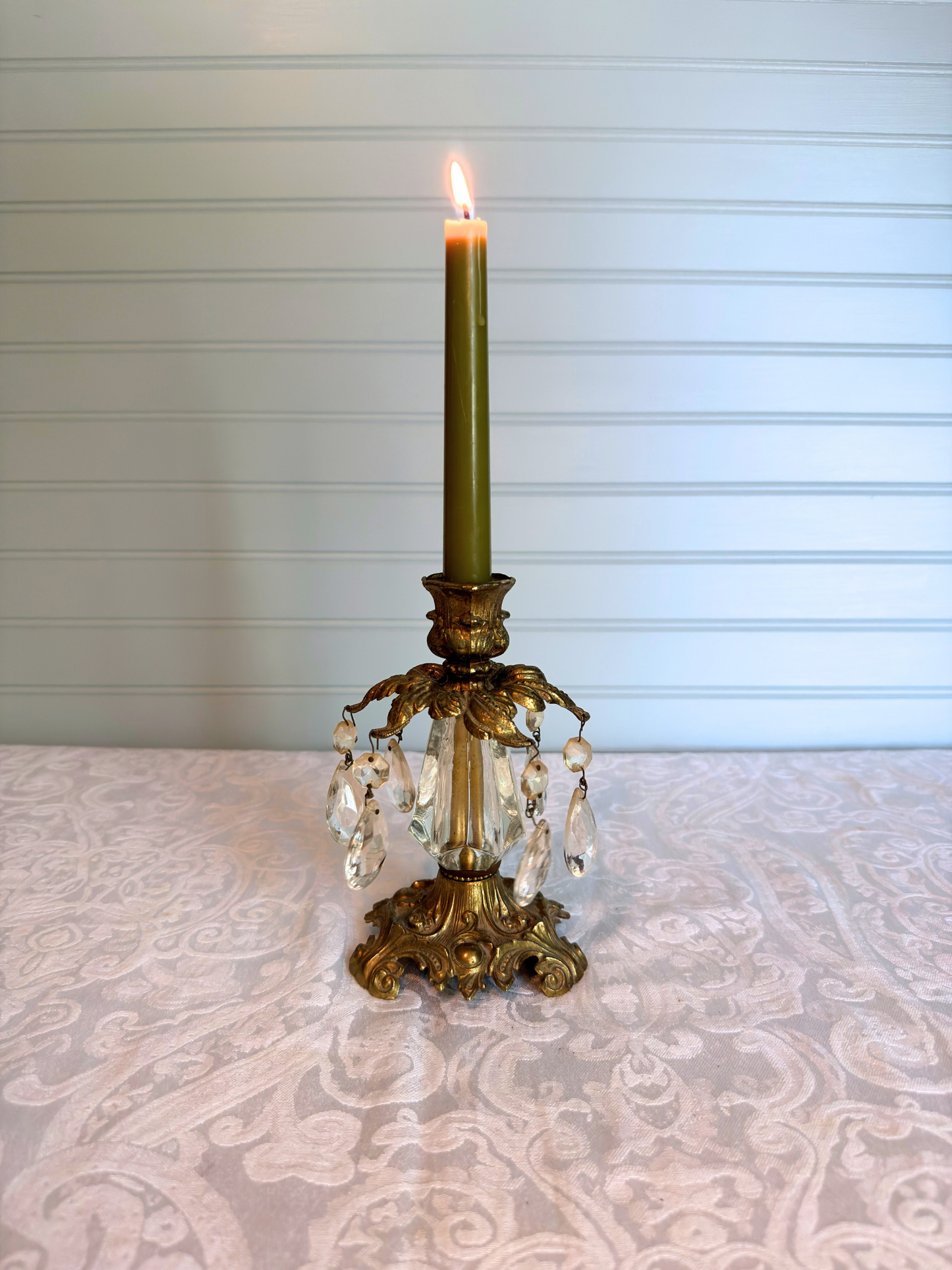 Gold Metal Candle Holder with Crystals