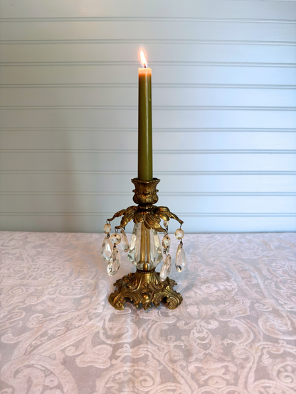 Gold Metal Candle Holder with Crystals