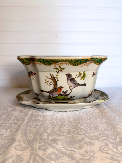 Porcelain Birds & Butterfly Planter with Plate