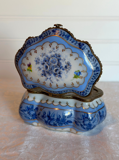 Blue & White Floral Porcelain Jewelry Box