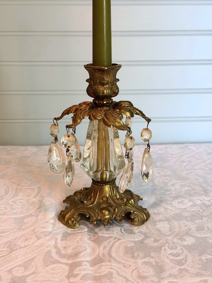 Gold Metal Candle Holder with Crystals