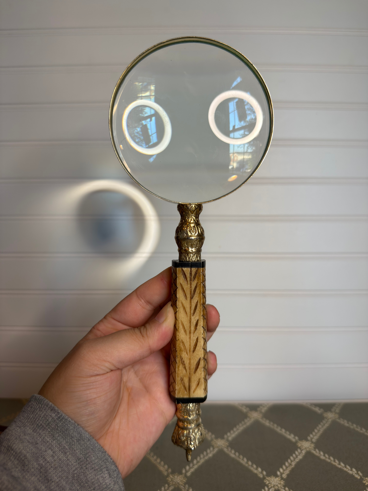 Carved Bone & Crown Magnifying Glass