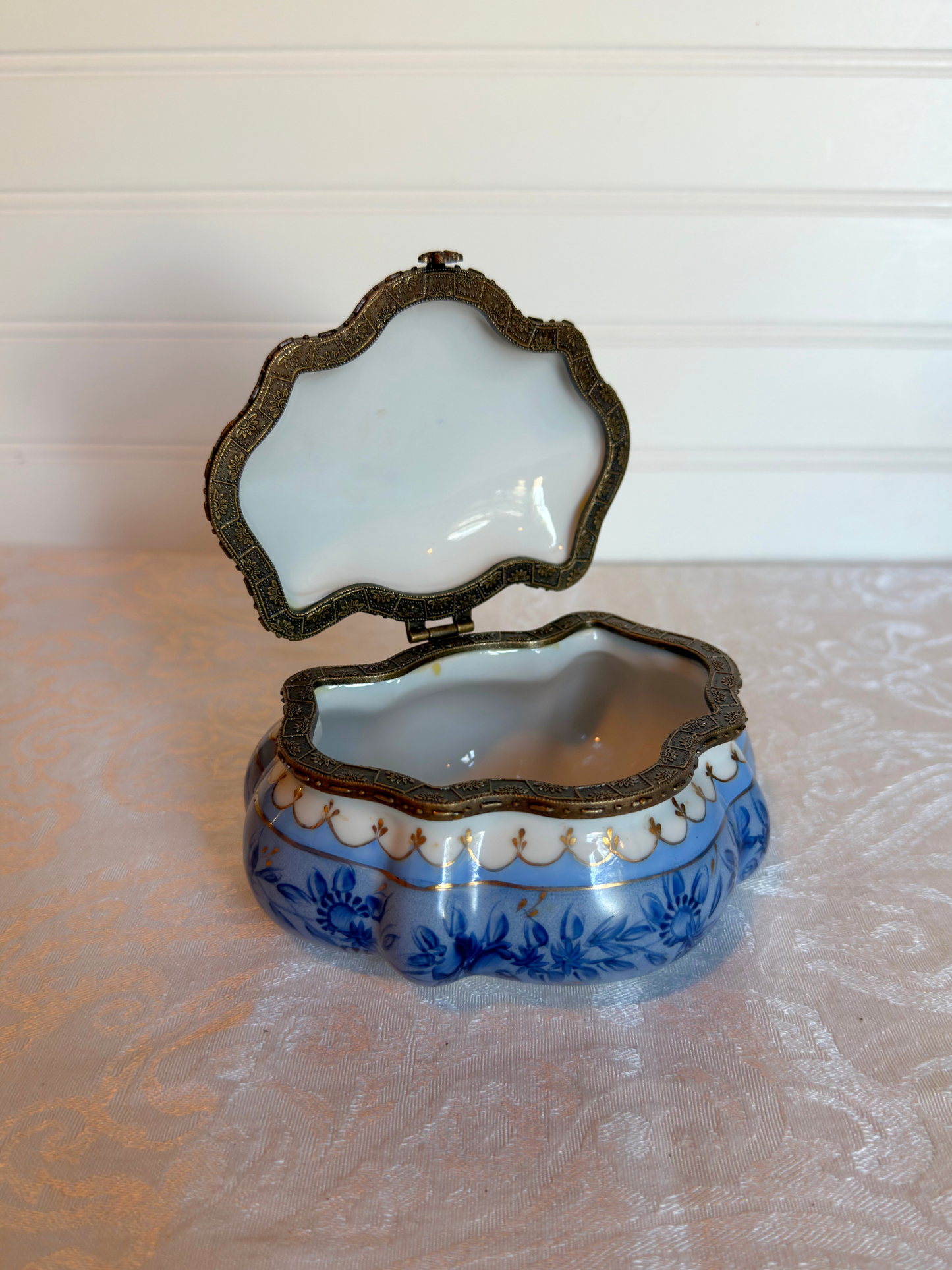Blue & White Floral Porcelain Jewelry Box