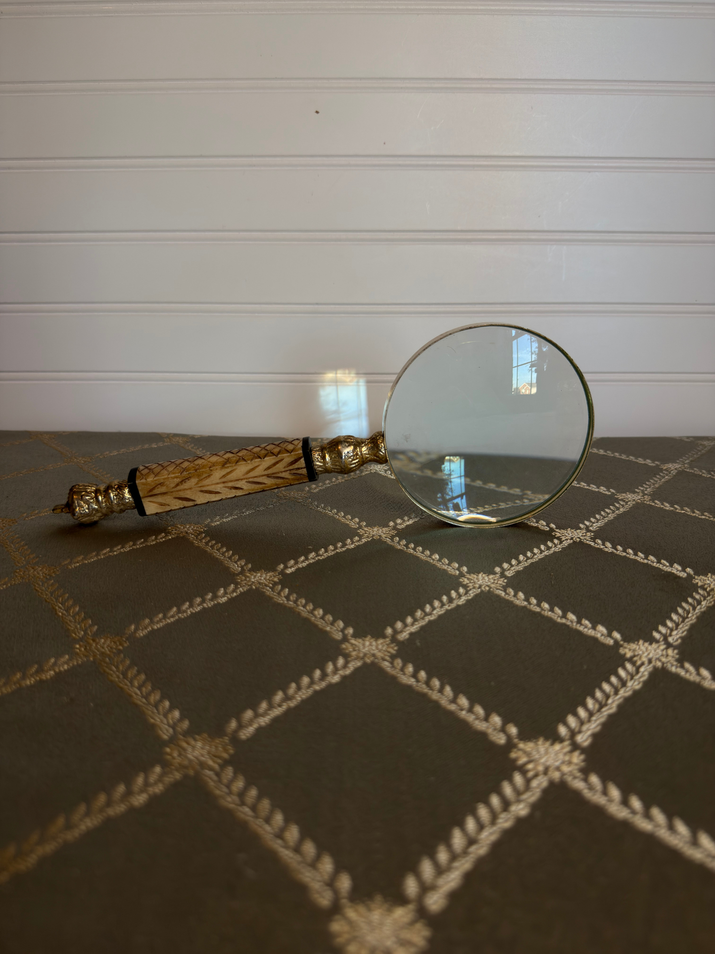 Carved Bone & Crown Magnifying Glass