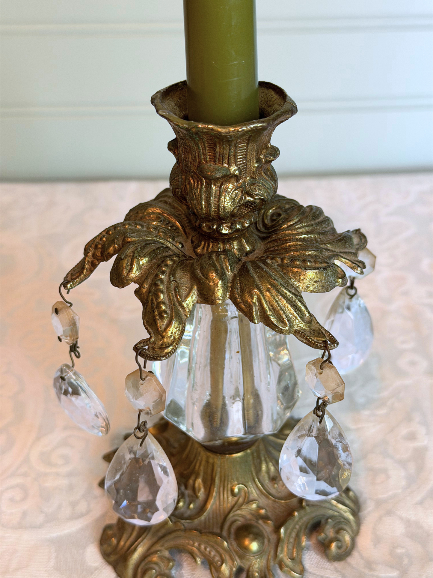 Gold Metal Candle Holder with Crystals