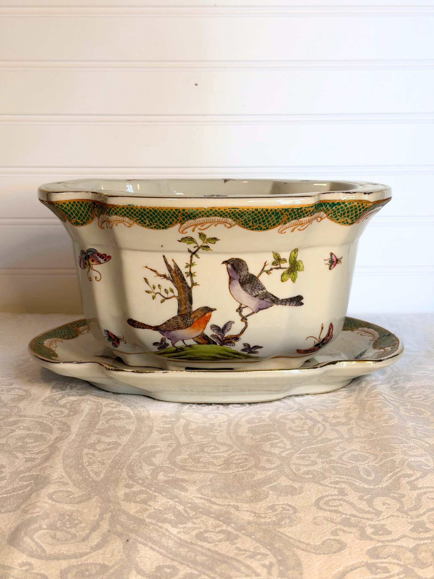 Porcelain Birds & Butterfly Planter with Plate