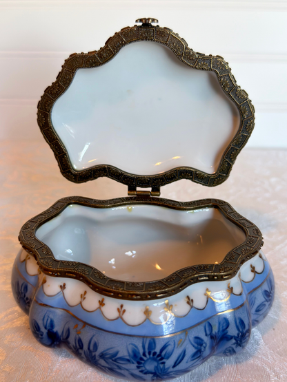 Blue & White Floral Porcelain Jewelry Box