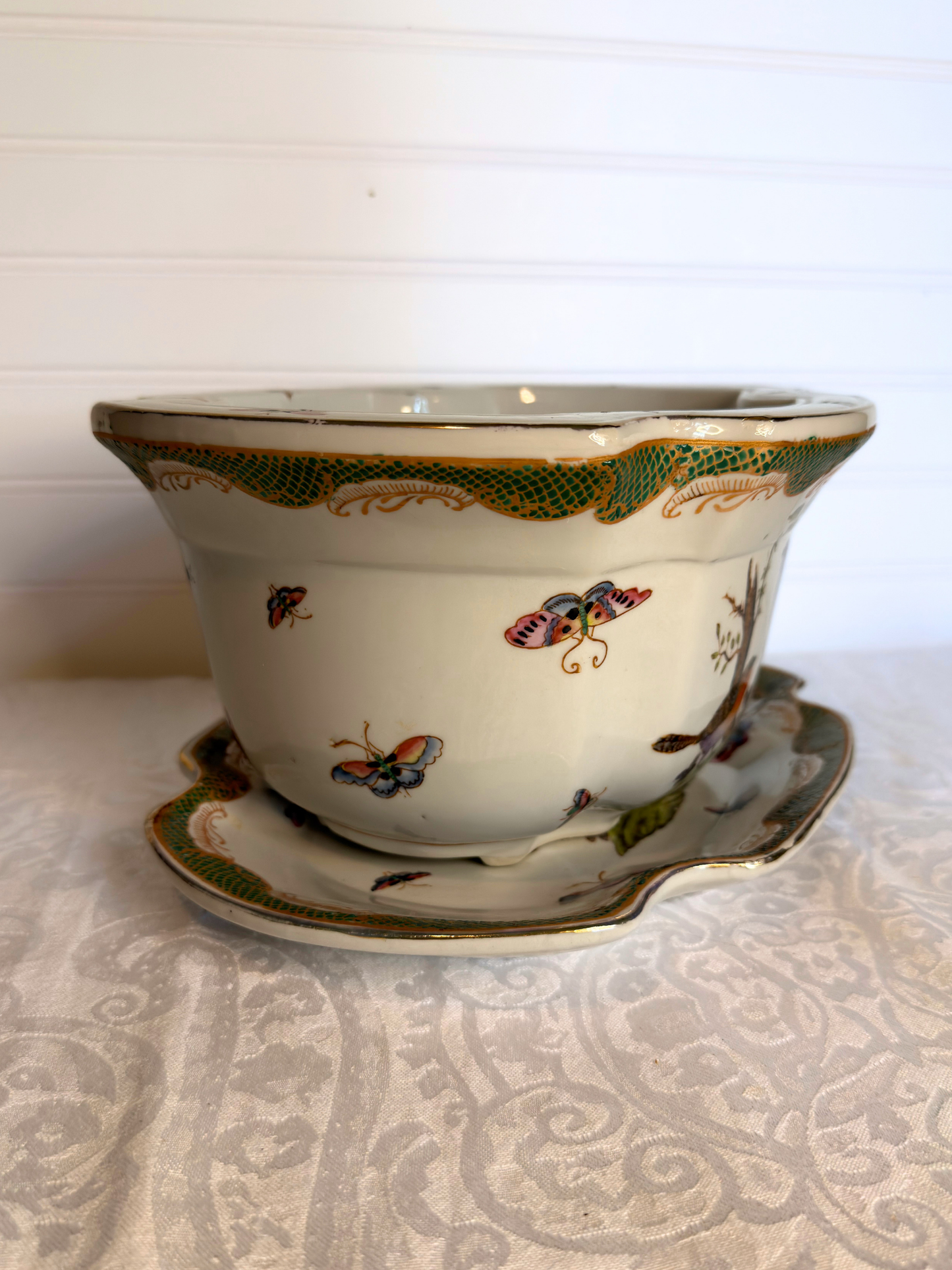 Porcelain Birds & Butterfly Planter with Plate