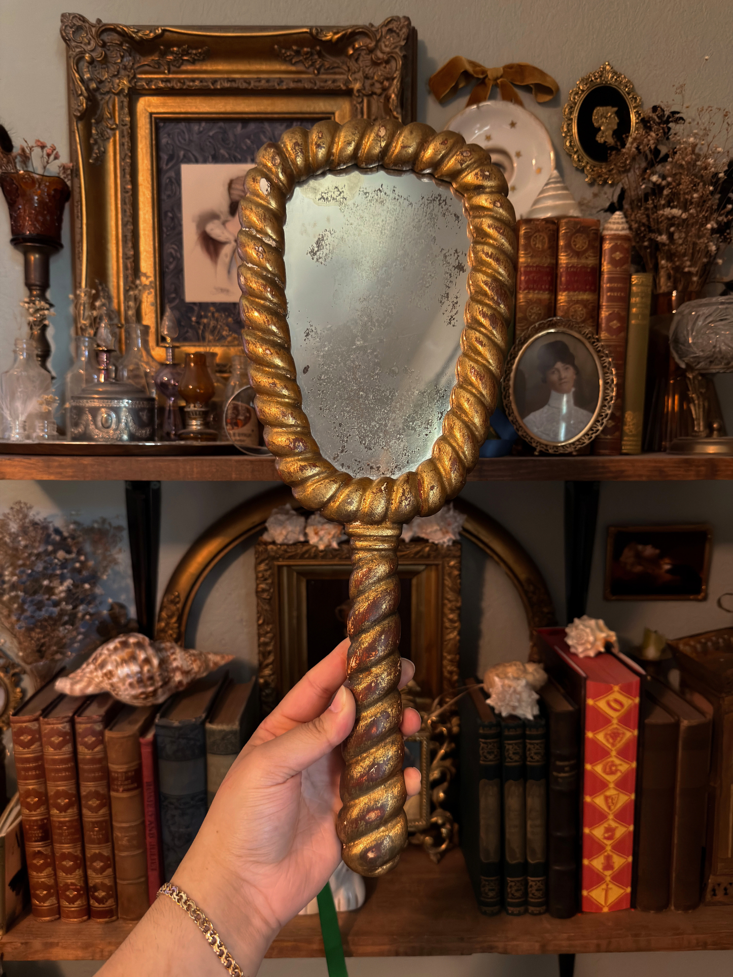 Large Italian Florentine Handheld Mirror